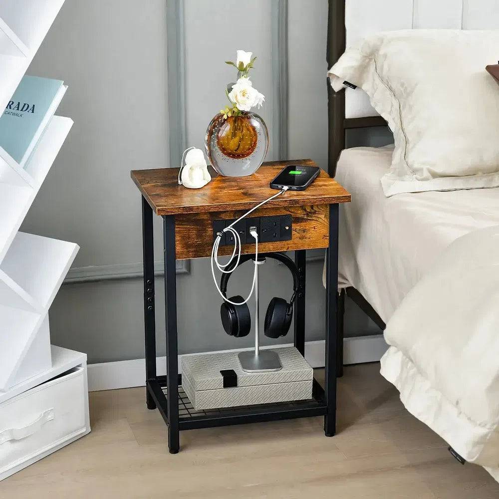 GOFLAME Set of 2 2-Tier Nightstand BedSide Sofa Table Storage Unit w/Charging Station |  | Luvasmr - Satisfyingly Organised