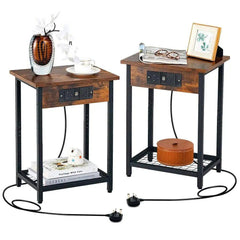 GOFLAME Set of 2 2-Tier Nightstand BedSide Sofa Table Storage Unit w/Charging Station |  | Luvasmr - Satisfyingly Organised