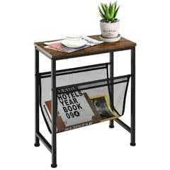 GOFLAME Industrial End Table 2-Tier Narrow Small Side Accent Table with Mesh Magazine Holder Sling |  | Luvasmr - Satisfyingly Organised