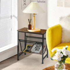 GOFLAME Industrial End Table 2-Tier Narrow Small Side Accent Table with Mesh Magazine Holder Sling |  | Luvasmr - Satisfyingly Organised