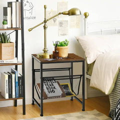GOFLAME Industrial End Table 2-Tier Narrow Small Side Accent Table with Mesh Magazine Holder Sling |  | Luvasmr - Satisfyingly Organised