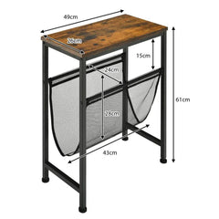 GOFLAME Industrial End Table 2-Tier Narrow Small Side Accent Table with Mesh Magazine Holder Sling |  | Luvasmr - Satisfyingly Organised