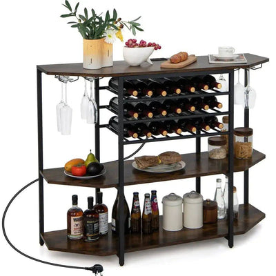 GOFLAME Wine Bar Cabinet 3 Tier Industrial Wine Rack with Storage Shelves Glass Holder |  | Luvasmr - Satisfyingly Organised