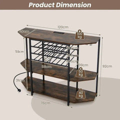 GOFLAME Wine Bar Cabinet 3 Tier Industrial Wine Rack with Storage Shelves Glass Holder |  | Luvasmr - Satisfyingly Organised