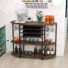 GOFLAME Wine Bar Cabinet 3 Tier Industrial Wine Rack with Storage Shelves Glass Holder |  | Luvasmr - Satisfyingly Organised