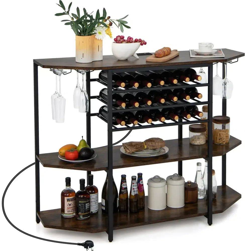 GOFLAME Wine Bar Cabinet 3 Tier Industrial Wine Rack with Storage Shelves Glass Holder |  | Luvasmr - Satisfyingly Organised