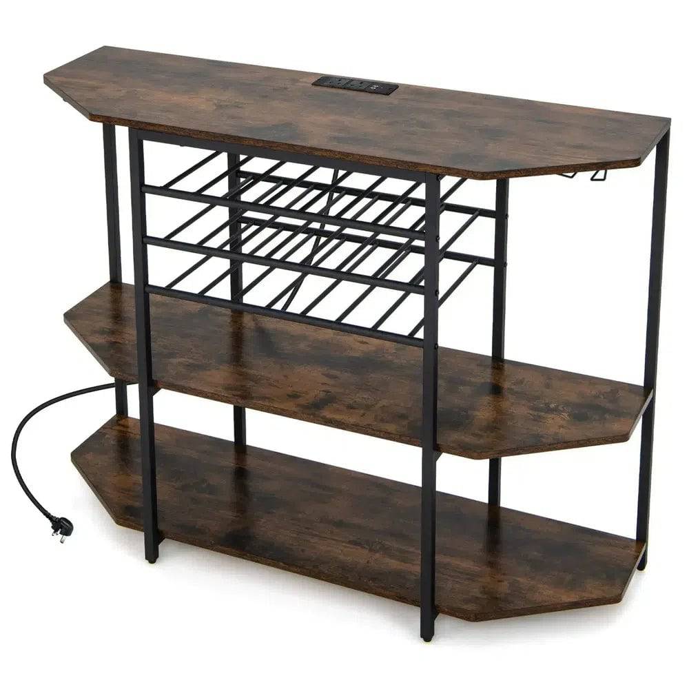 GOFLAME Wine Bar Cabinet 3 Tier Industrial Wine Rack with Storage Shelves Glass Holder |  | Luvasmr - Satisfyingly Organised