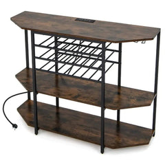 GOFLAME Wine Bar Cabinet 3 Tier Industrial Wine Rack with Storage Shelves Glass Holder |  | Luvasmr - Satisfyingly Organised