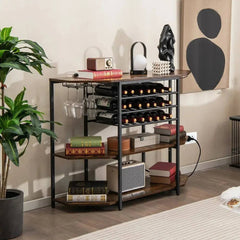 GOFLAME Wine Bar Cabinet 3 Tier Industrial Wine Rack with Storage Shelves Glass Holder |  | Luvasmr - Satisfyingly Organised