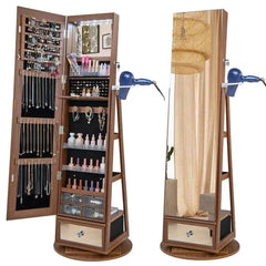 GOFLAME 360° Rotating Jewelry Armoire Full Length Mirrored Freestanding Makeup Cabinet |  | Luvasmr - Satisfyingly Organised