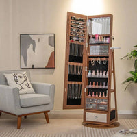 GOFLAME 360° Rotating Jewelry Armoire Full Length Mirrored Freestanding Makeup Cabinet |  | Luvasmr - Satisfyingly Organised