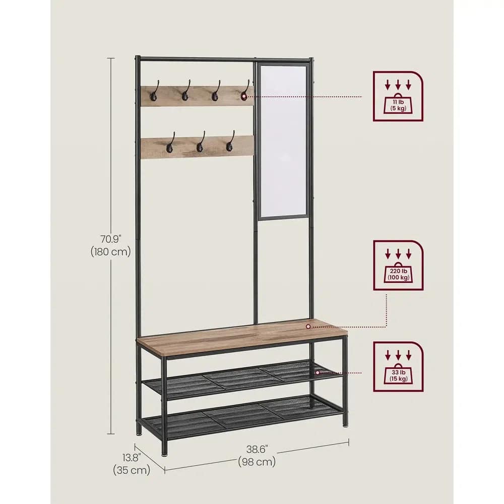 VASAGLE Coat Rack with Shoe Storage, Coat Stand for Hallway with Mirror, Hooks, Bench, and Shoe Shelves, 35 x 98 x 180 cm |  | Luvasmr - Satisfyingly Organised