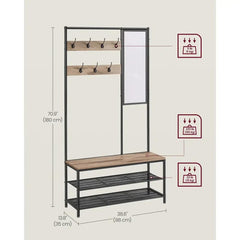 VASAGLE Coat Rack with Shoe Storage, Coat Stand for Hallway with Mirror, Hooks, Bench, and Shoe Shelves, 35 x 98 x 180 cm |  | Luvasmr - Satisfyingly Organised