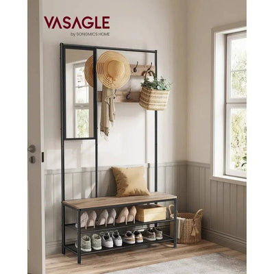 VASAGLE Coat Rack with Shoe Storage, Coat Stand for Hallway with Mirror, Hooks, Bench, and Shoe Shelves, 35 x 98 x 180 cm |  | Luvasmr - Satisfyingly Organised