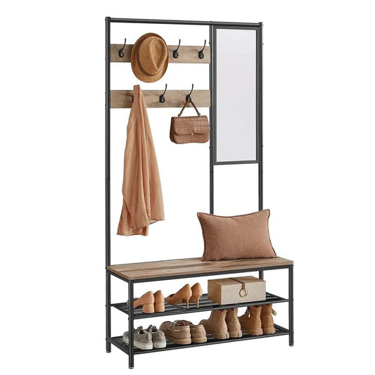VASAGLE Coat Rack with Shoe Storage, Coat Stand for Hallway with Mirror, Hooks, Bench, and Shoe Shelves, 35 x 98 x 180 cm |  | Luvasmr - Satisfyingly Organised