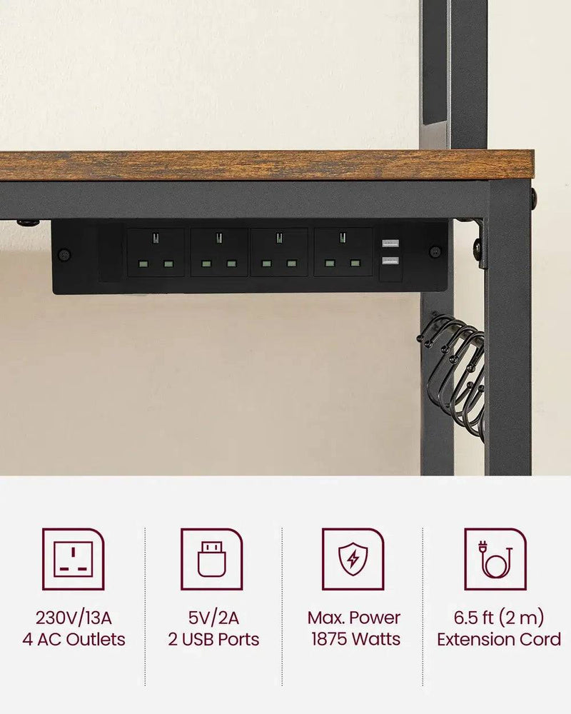 VASAGLE Kitchen Storage Rack with Power Outlet, Coffee Bar, Baker's Rack, with Metal Wire Panel, 14 Hooks, for Microwave, Steel |  | Luvasmr - Satisfyingly Organised