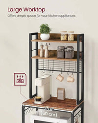 VASAGLE Kitchen Storage Rack with Power Outlet, Coffee Bar, Baker's Rack, with Metal Wire Panel, 14 Hooks, for Microwave, Steel |  | Luvasmr - Satisfyingly Organised