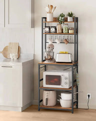 VASAGLE Kitchen Storage Rack with Power Outlet, Coffee Bar, Baker's Rack, with Metal Wire Panel, 14 Hooks, for Microwave, Steel |  | Luvasmr - Satisfyingly Organised
