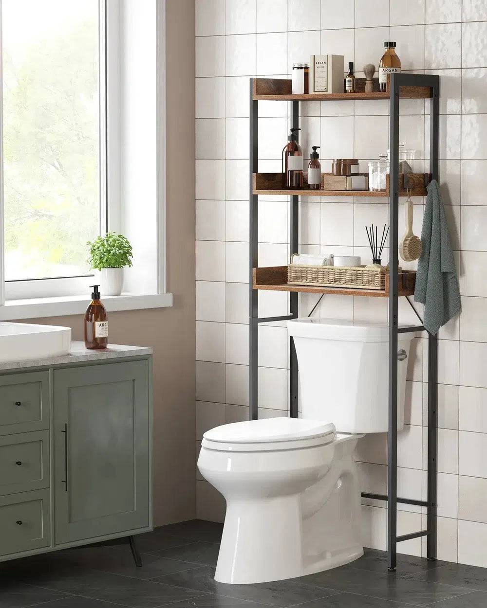 VASAGLE Toilet Shelf, 3 Tier Toilet Shelf, Space-Saving Bathroom Shelf, Easy Assembly, for Laundry Room, Industrial Style |  | Luvasmr - Satisfyingly Organised