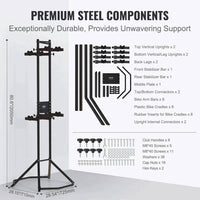 Wall-mounted bike rack with adjustable arms and premium steel components, featuring a durable design for secure bike storage.
