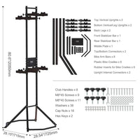 Diagram showing components for Wall-Mounted Bike Rack with adjustable arms and installation parts.