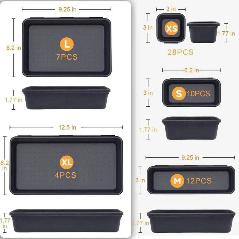 Interlocking Tool Organisers with different sizes and capacity options for customisable workspace storage.