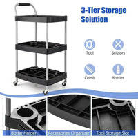 3-Tier Mobile Tool Cart with 360° wheels, perfect for organizing tools, scissors, and accessories.