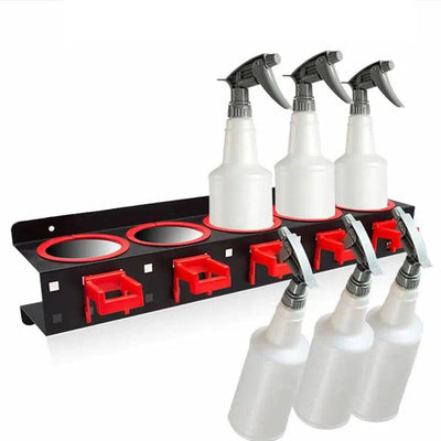 Wall Mounted Spray Bottle Rack in Durable Steel with Multiple Spray Bottles for Organized Storage
