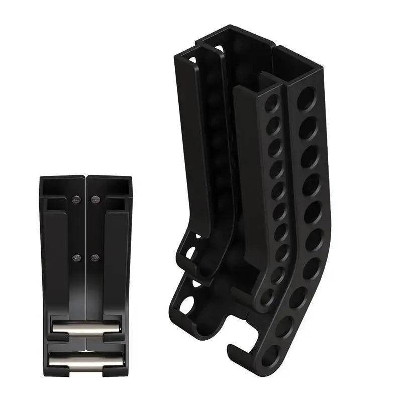 Wall-mounted battery holder compact organiser in black, ideal for tidy battery storage and easy installation.