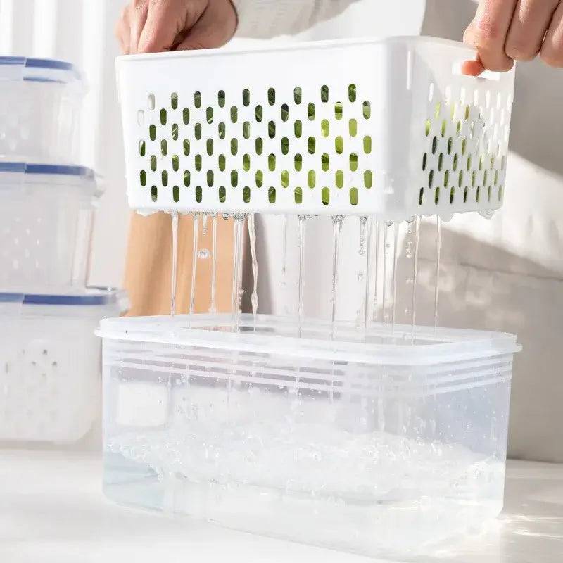 Refrigerator Preservation Storage Box Drain Basket Storage Containers Sealed Box Vegetable and Fruit Food Grade Drain Box |  | Luvasmr - Satisfyingly Organised