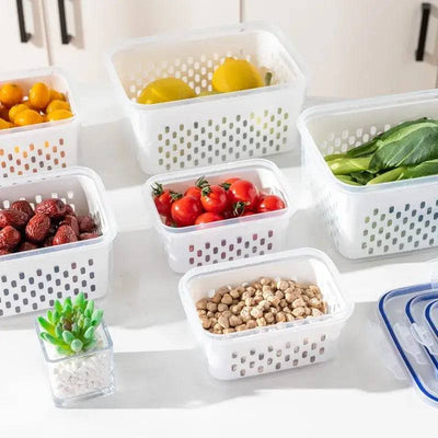 Refrigerator Preservation Storage Box Drain Basket Storage Containers Sealed Box Vegetable and Fruit Food Grade Drain Box |  | Luvasmr - Satisfyingly Organised