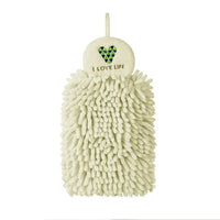 Quick-Drying Chenille Hand Towel Ultra Absorbent in soft cream color with 'I Love Life' design.