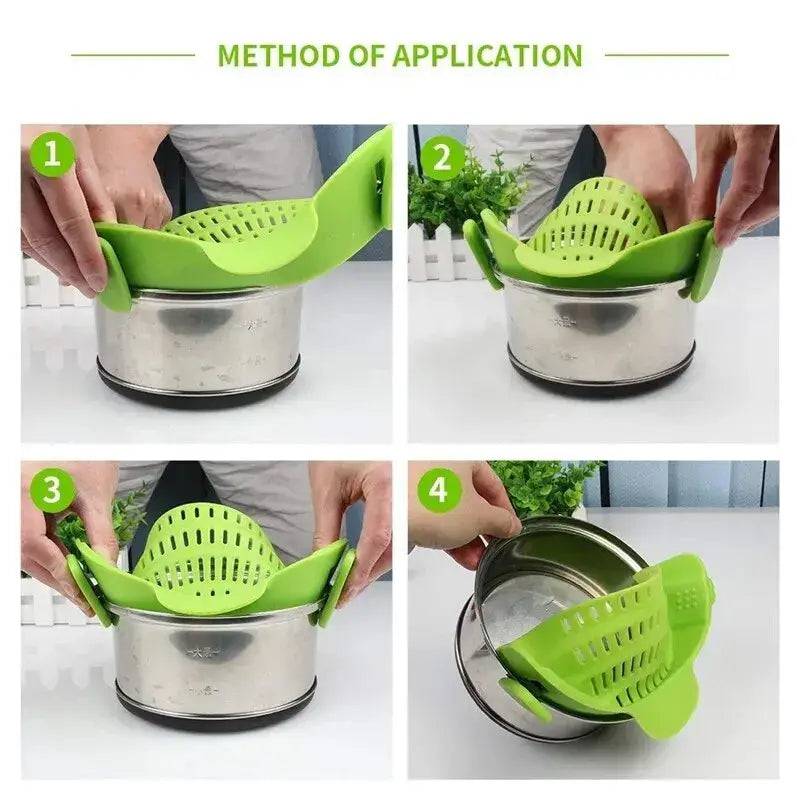 Universal Silicone Clip on Pan Pot Strainer Anti Spill Pasta Pot Strainer Food Grade Fruit Colander for Pasta Fruit Vegetable |  | Luvasmr - Satisfyingly Organised