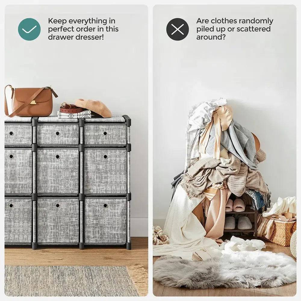 SONGMICS 9-Cube Drawer Organiser, Storage Unit with 9 Storage Boxes, Closet Organiser, Bookcase, 83.5 x 30 x 79.5 cm |  | Luvasmr - Satisfyingly Organised