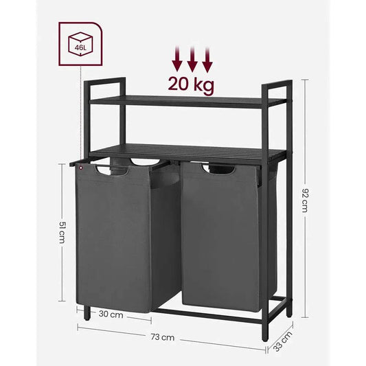VASAGLE Laundry Basket, Laundry Hamper, Laundry Sorter with 2 Pull-Out and Removable Bags, 2 Shelves, 46L Capacity per Bag |  | Luvasmr - Satisfyingly Organised
