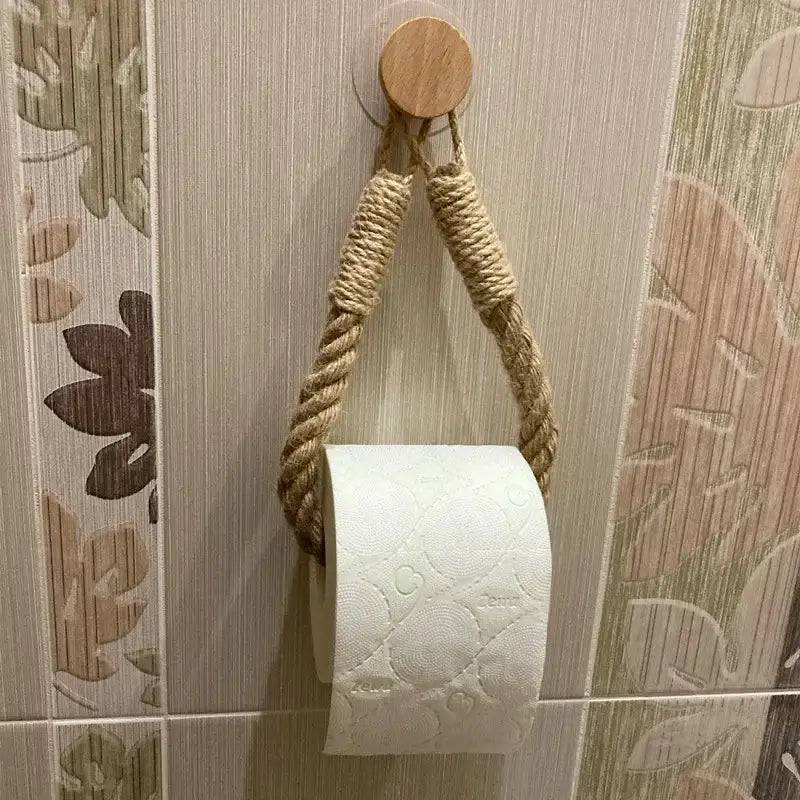 Nail-free Paper Towel Holders Rack Bathroom Towel Hook Toilet Paper Holder Towel Rack Beige Hemp Color |  | Luvasmr - Satisfyingly Organised