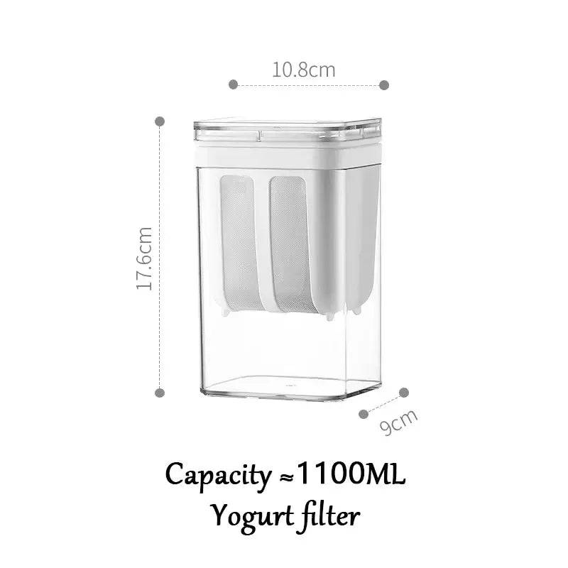 Stainless Steel Yogurt Strainer and Whey Separator Tool with 1100ML capacity for making thick yogurt.