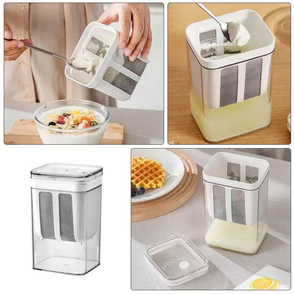 Stainless Steel Yogurt Strainer Tool for easy whey separation, perfect for making thick Greek yogurt and creamy cheese.