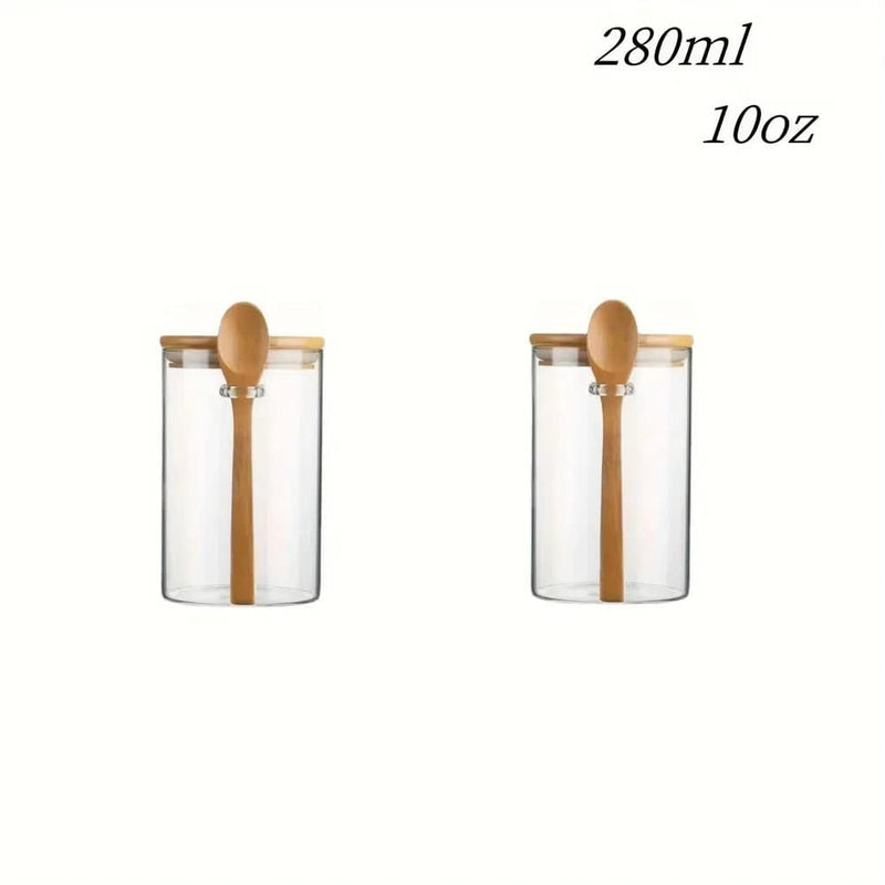 280ml Candy Jar, Biscuit Jar, Glass Storage Jar With Sealed Bamboo Lid And Spoon - 10oz Transparent Glass Bulk Food Storage Jar | Kitchen | Luvasmr - Satisfyingly Organised