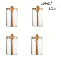 280ml Candy Jar, Biscuit Jar, Glass Storage Jar With Sealed Bamboo Lid And Spoon - 10oz Transparent Glass Bulk Food Storage Jar | Kitchen | Luvasmr - Satisfyingly Organised