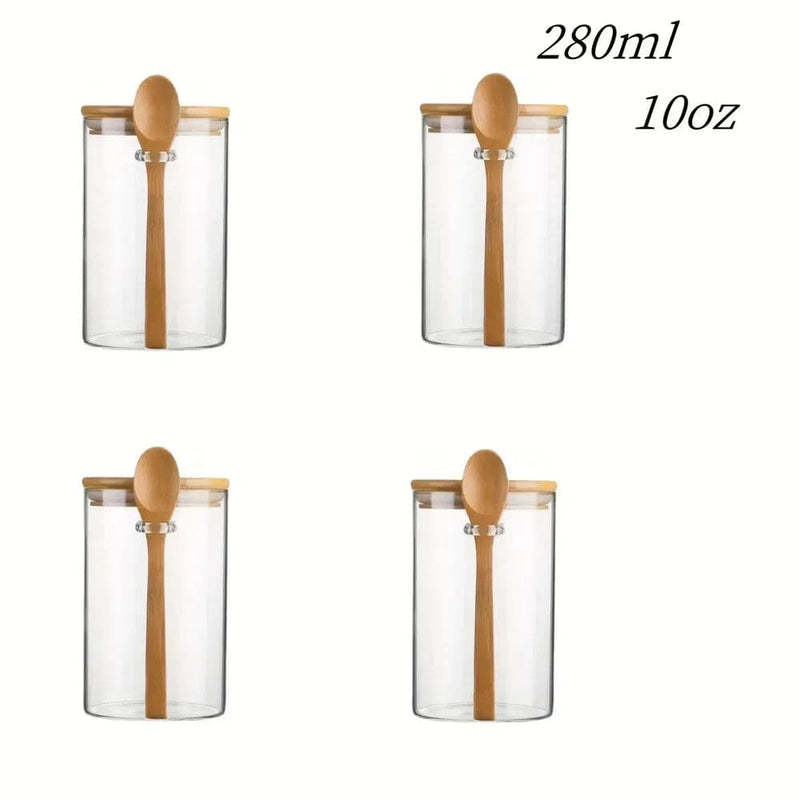 280ml Candy Jar, Biscuit Jar, Glass Storage Jar With Sealed Bamboo Lid And Spoon - 10oz Transparent Glass Bulk Food Storage Jar | Kitchen | Luvasmr - Satisfyingly Organised