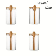 280ml Candy Jar, Biscuit Jar, Glass Storage Jar With Sealed Bamboo Lid And Spoon - 10oz Transparent Glass Bulk Food Storage Jar | Kitchen | Luvasmr - Satisfyingly Organised