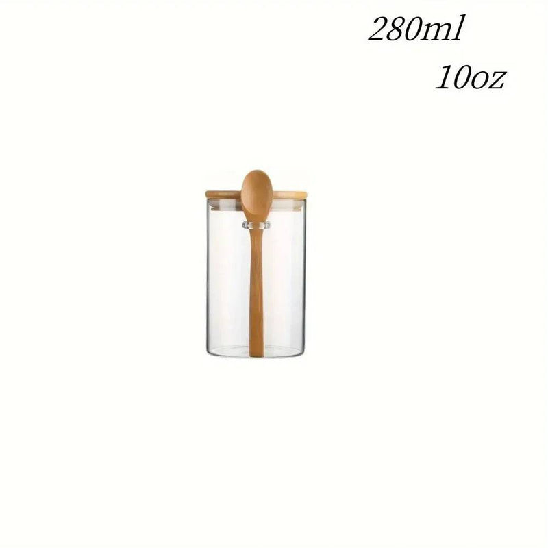 280ml Candy Jar, Biscuit Jar, Glass Storage Jar With Sealed Bamboo Lid And Spoon - 10oz Transparent Glass Bulk Food Storage Jar | Kitchen | Luvasmr - Satisfyingly Organised