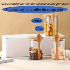 280ml Candy Jar, Biscuit Jar, Glass Storage Jar With Sealed Bamboo Lid And Spoon - 10oz Transparent Glass Bulk Food Storage Jar | Kitchen | Luvasmr - Satisfyingly Organised