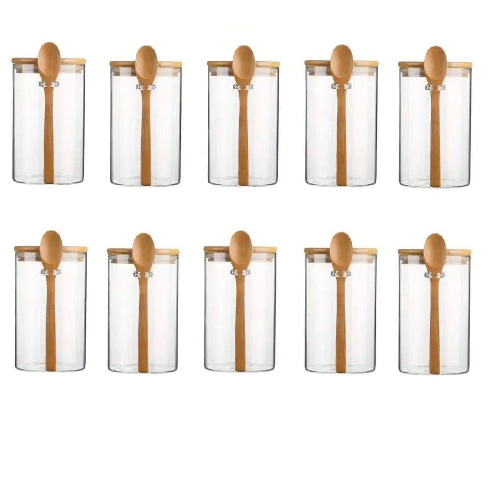 280ml Candy Jar, Biscuit Jar, Glass Storage Jar With Sealed Bamboo Lid And Spoon - 10oz Transparent Glass Bulk Food Storage Jar | Kitchen | Luvasmr - Satisfyingly Organised