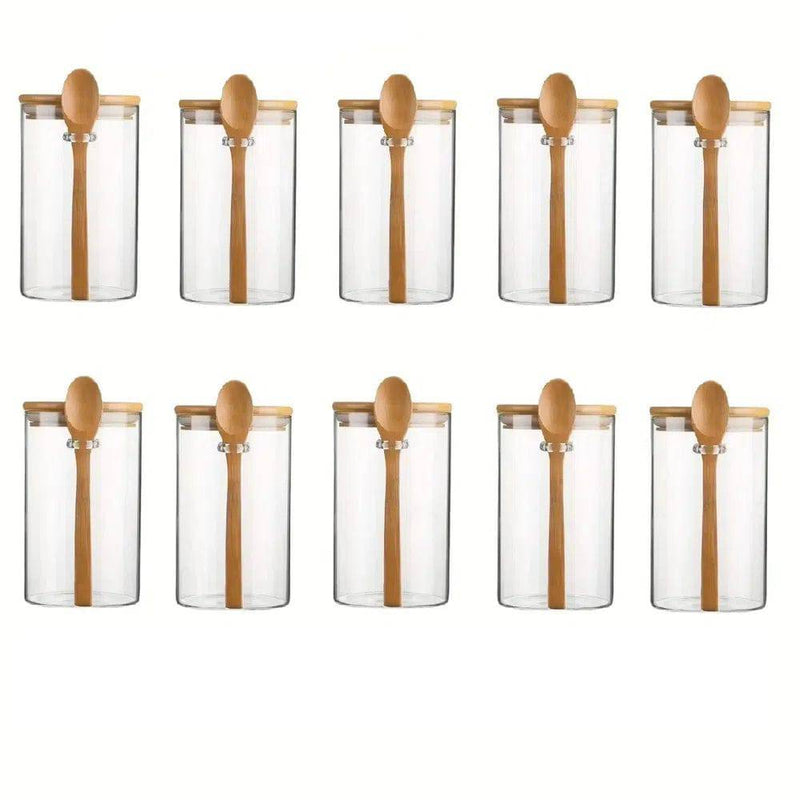 280ml Candy Jar, Biscuit Jar, Glass Storage Jar With Sealed Bamboo Lid And Spoon - 10oz Transparent Glass Bulk Food Storage Jar | Kitchen | Luvasmr - Satisfyingly Organised