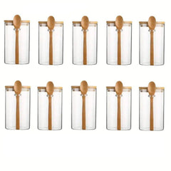 280ml Candy Jar, Biscuit Jar, Glass Storage Jar With Sealed Bamboo Lid And Spoon - 10oz Transparent Glass Bulk Food Storage Jar | Kitchen | Luvasmr - Satisfyingly Organised