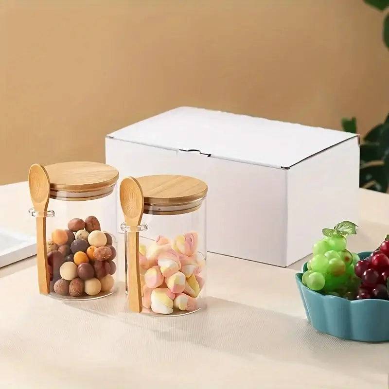 280ml Candy Jar, Biscuit Jar, Glass Storage Jar With Sealed Bamboo Lid And Spoon - 10oz Transparent Glass Bulk Food Storage Jar | Kitchen | Luvasmr - Satisfyingly Organised