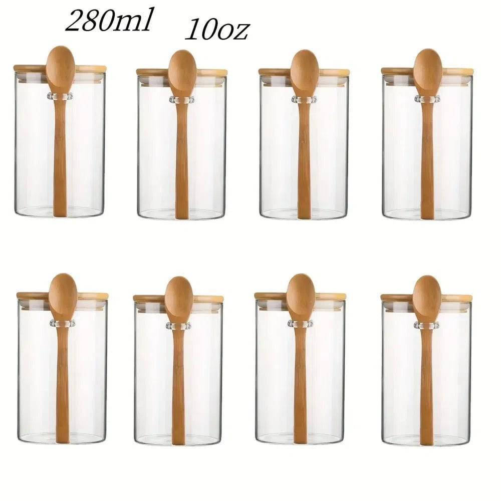 280ml Candy Jar, Biscuit Jar, Glass Storage Jar With Sealed Bamboo Lid And Spoon - 10oz Transparent Glass Bulk Food Storage Jar | Kitchen | Luvasmr - Satisfyingly Organised