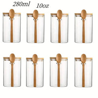280ml Candy Jar, Biscuit Jar, Glass Storage Jar With Sealed Bamboo Lid And Spoon - 10oz Transparent Glass Bulk Food Storage Jar | Kitchen | Luvasmr - Satisfyingly Organised
